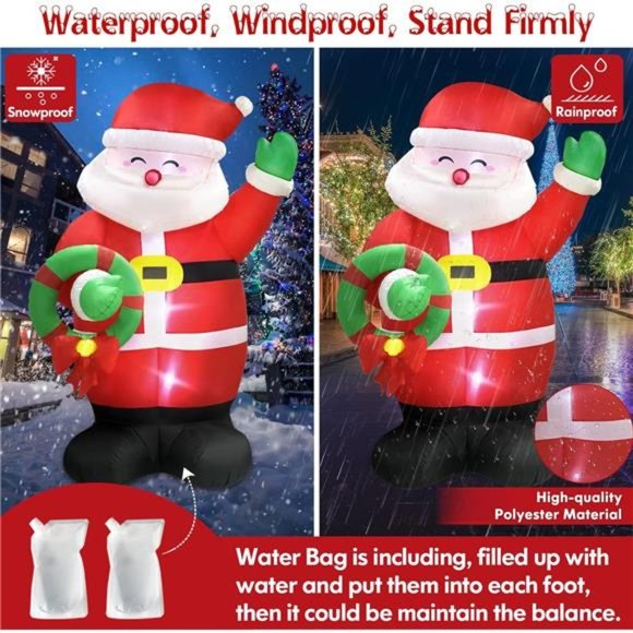 8 FT Christmas Inflatables Santa Claus Holding Garland Outdoor, Build in LED - Picture 6 of 6